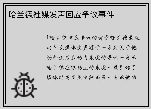 哈兰德社媒发声回应争议事件