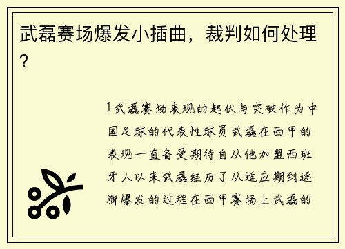武磊赛场爆发小插曲，裁判如何处理？