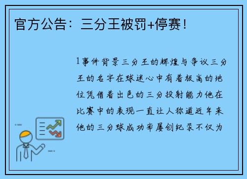 官方公告：三分王被罚+停赛！